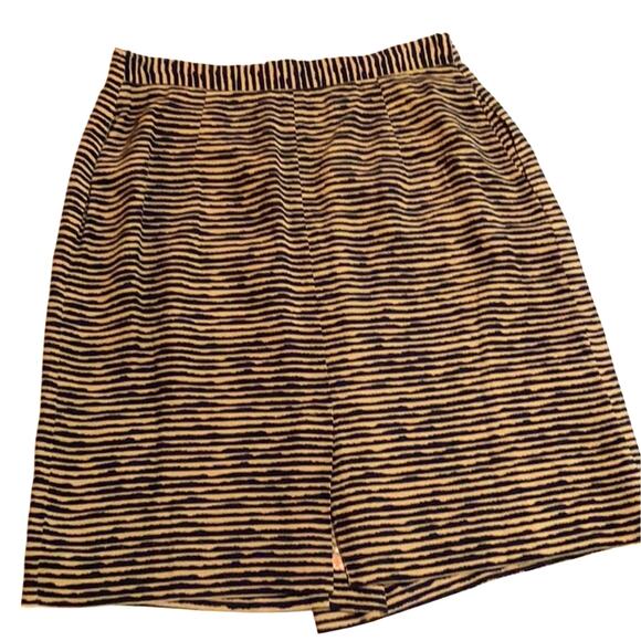 Rena Rowan for Saville faux wrap skirt elegant navy blue & tan knee length sz 10 - Picture 6 of 7